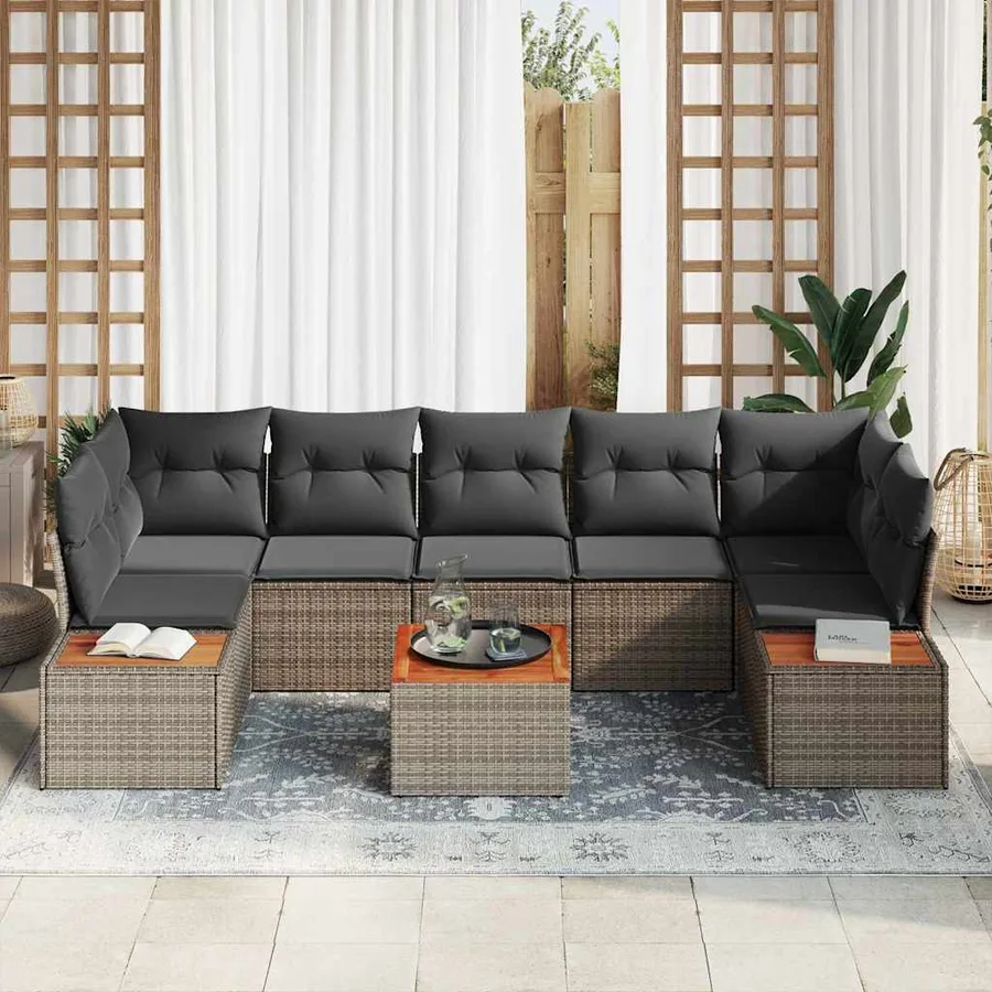 Ensemble de canapé de jardin avec coussin 8 pcs Gris Poly rotin - 3