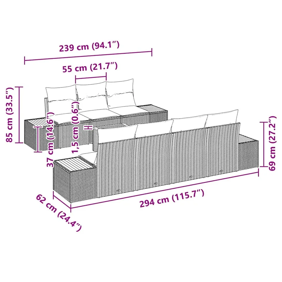 Ensemble de canapé de jardin avec coussin 8 pcs Gris Poly rotin - 11