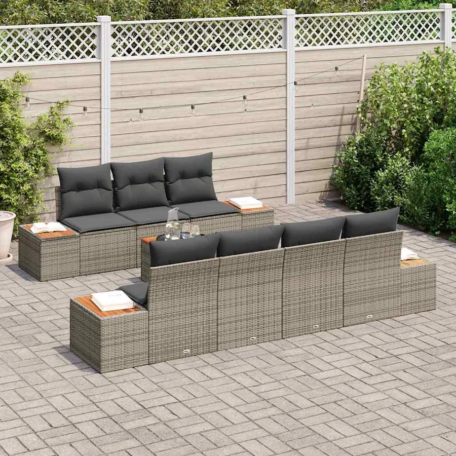 Ensemble de canapé de jardin avec coussin 8 pcs Gris Poly rotin - 3