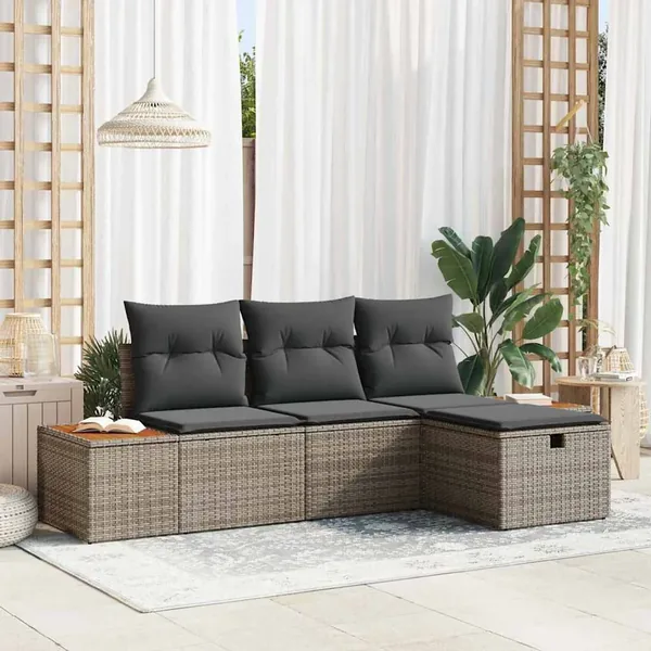 Ensemble de canapé de jardin avec coussin 4 pcs Gris polyrotin