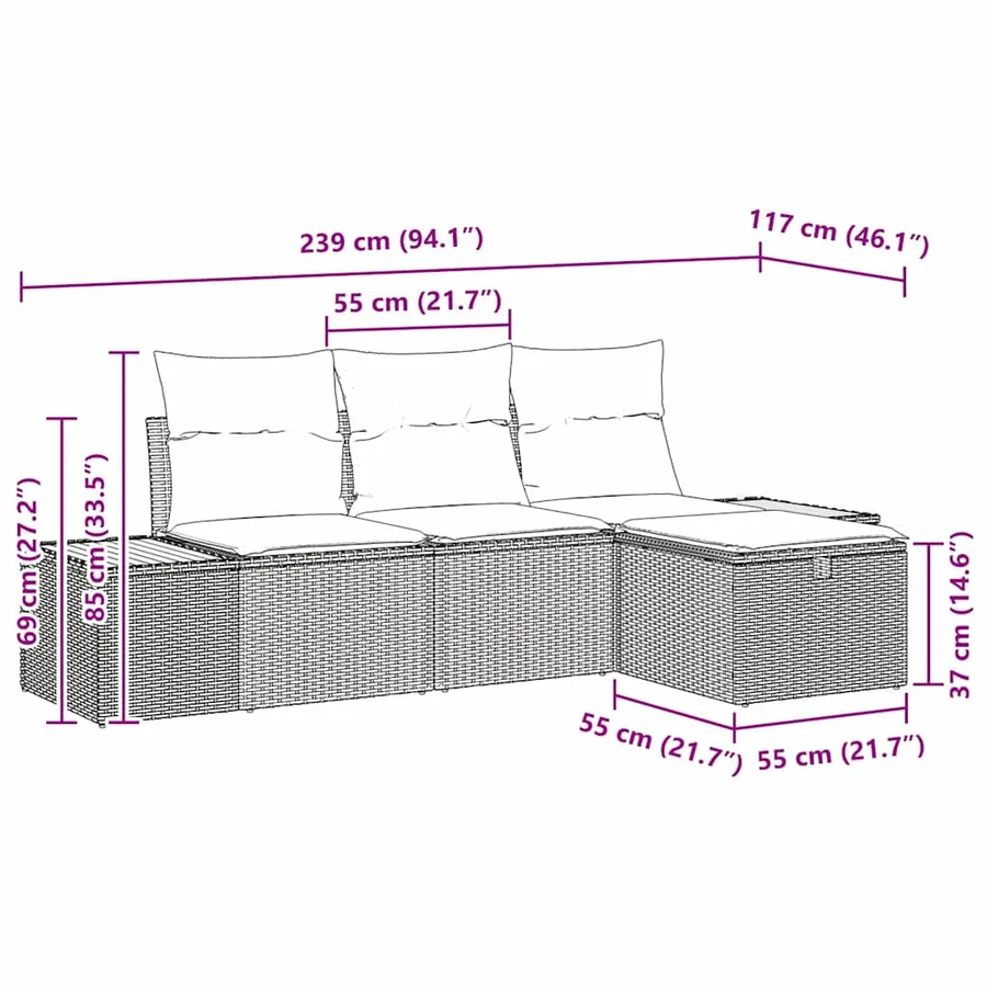 Ensemble de canapé de jardin avec coussin 4 pcs Gris polyrotin - 12