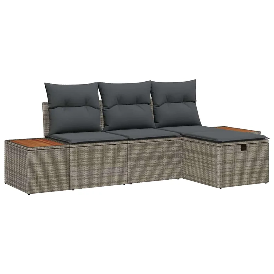 Ensemble de canapé de jardin avec coussin 4 pcs Gris polyrotin - 2