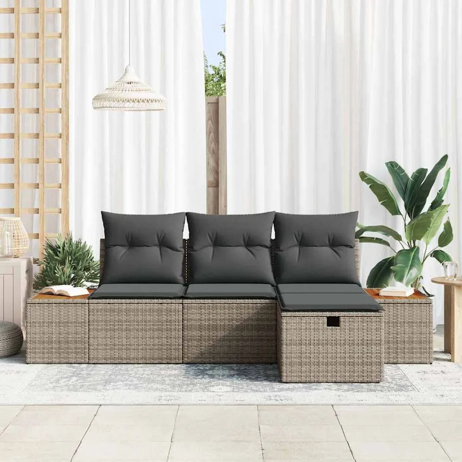 Ensemble de canapé de jardin avec coussin 4 pcs Gris polyrotin - 3