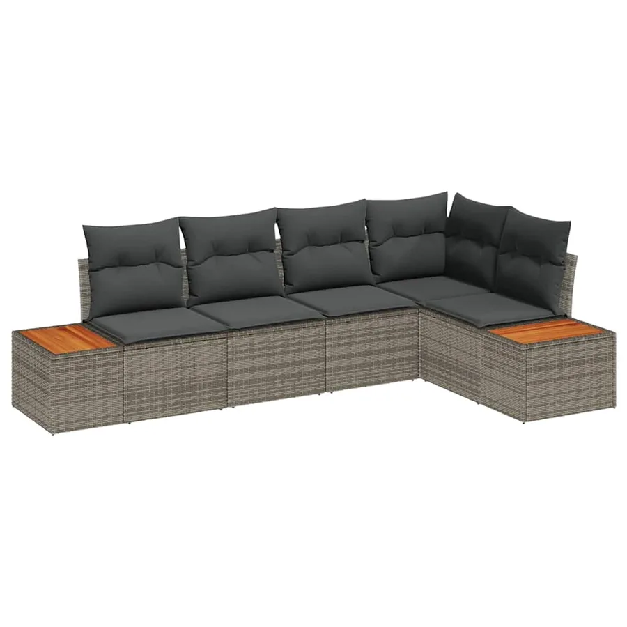 Ensemble de canapé de jardin avec coussin 5 pcs Gris Poly rotin - 2