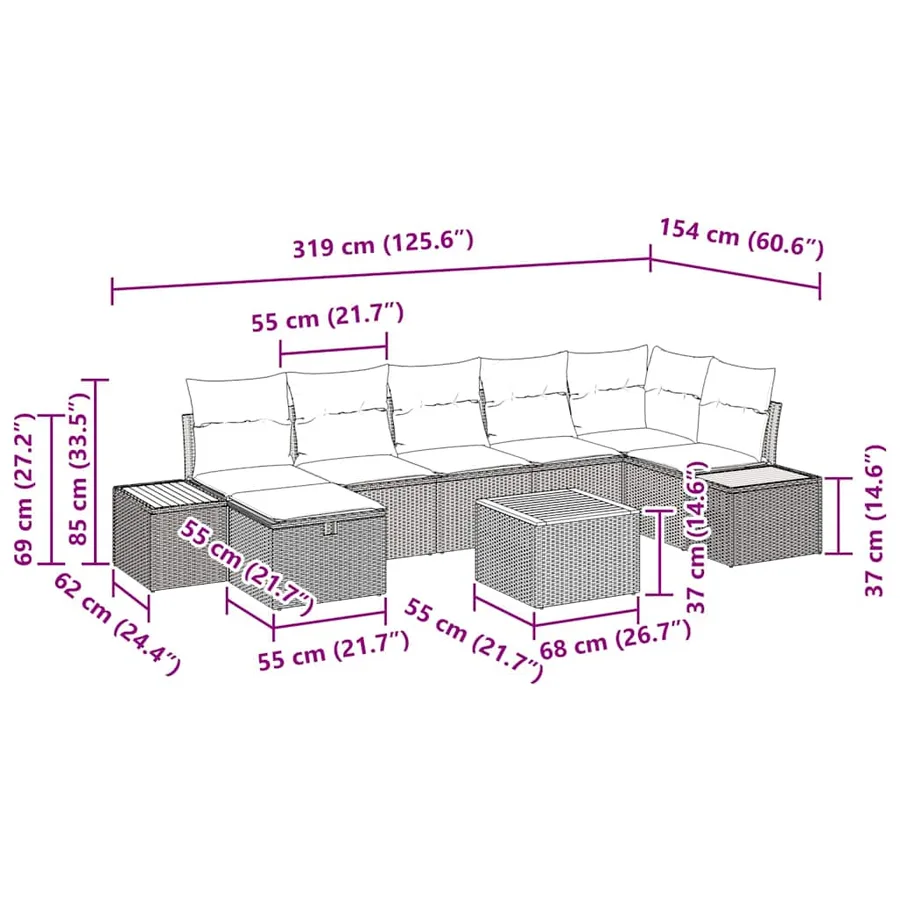 Ensemble de canapé de jardin 8 pcs Noir Poly rotin - 15