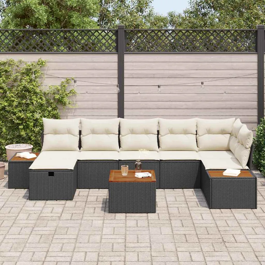 Ensemble de canapé de jardin 8 pcs Noir Poly rotin - 3