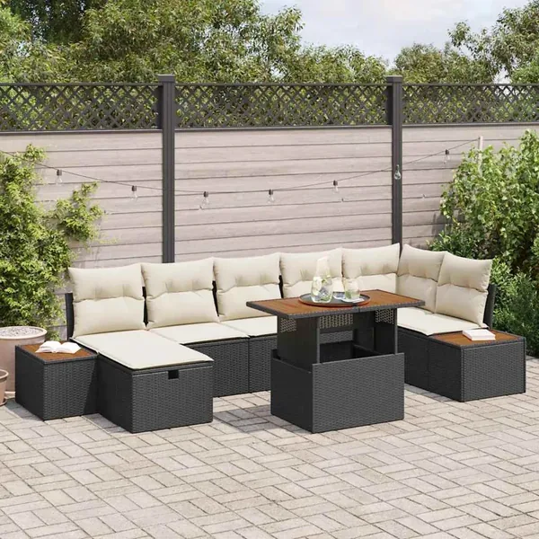 Ensemble de canapé de jardin 8 pcs Noir polyrotin