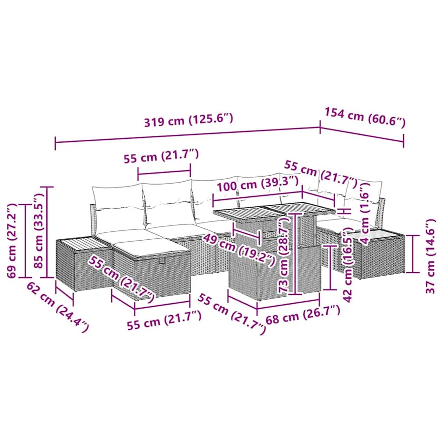 Ensemble de canapé de jardin 8 pcs Noir polyrotin - 17