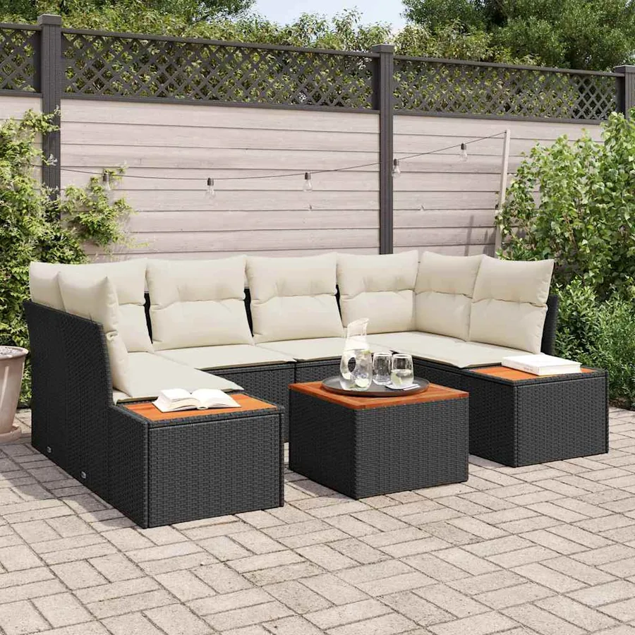 Ensemble de canapé de jardin 7 pcs Noir Poly rotin