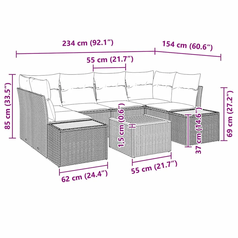 Ensemble de canapé de jardin 7 pcs Noir Poly rotin - 13