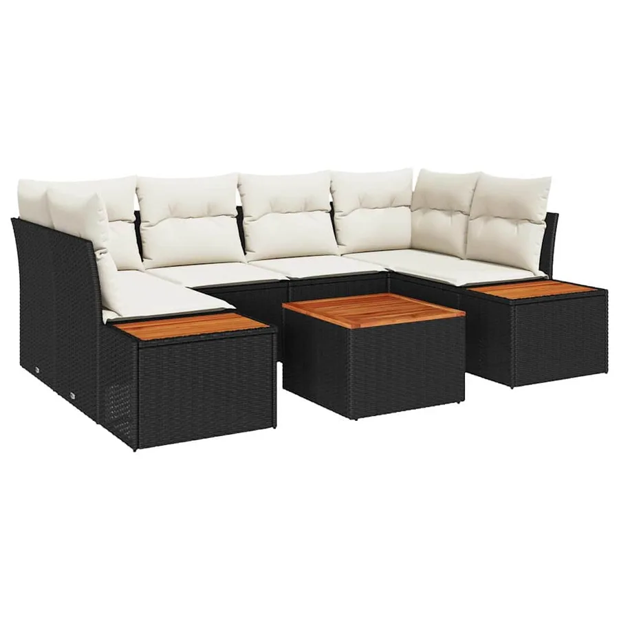 Ensemble de canapé de jardin 7 pcs Noir Poly rotin - 2