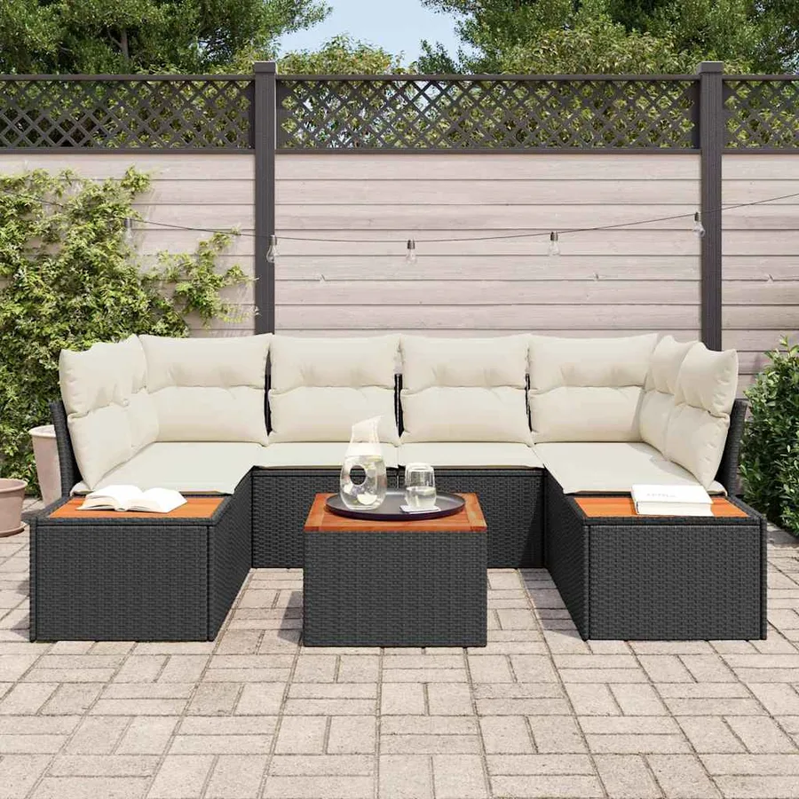 Ensemble de canapé de jardin 7 pcs Noir Poly rotin - 3