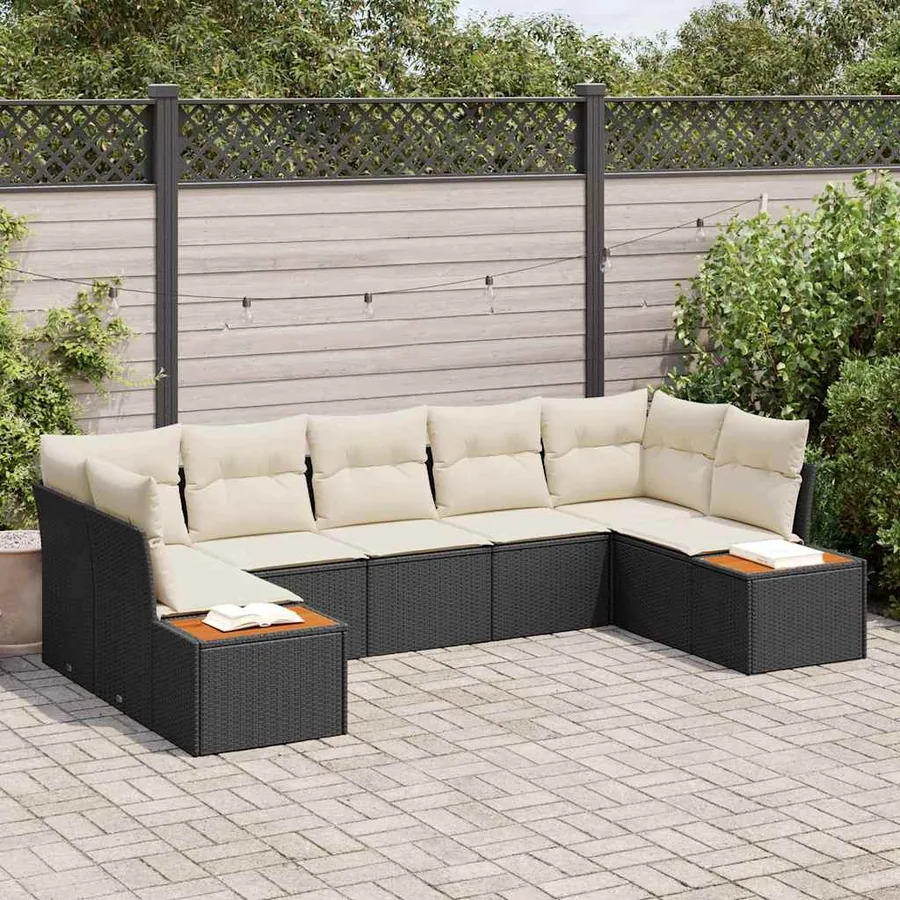Ensemble de canapé de jardin 7 pcs Noir et Crème Polyrotin