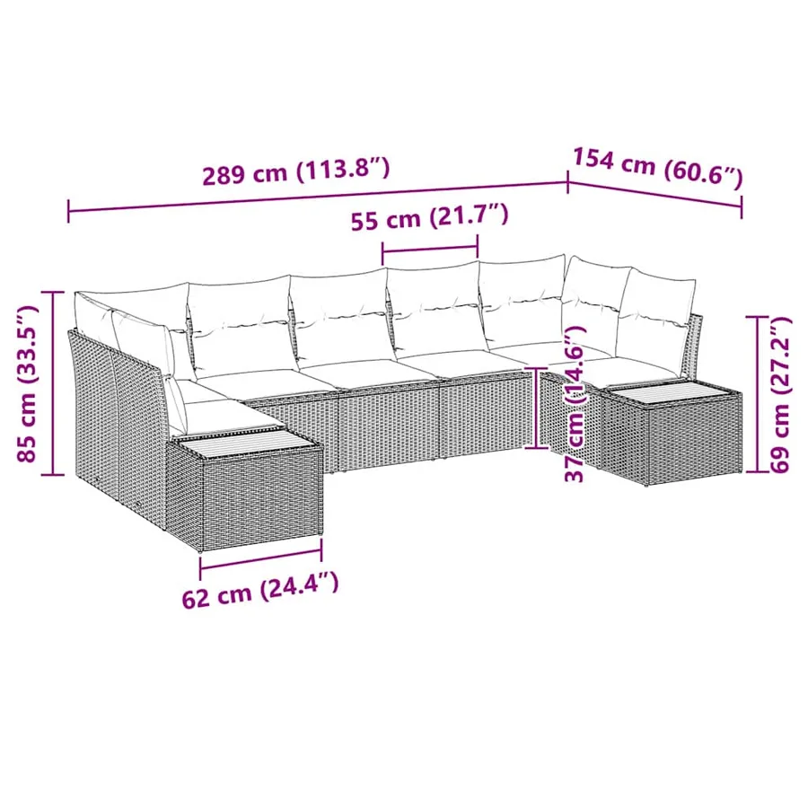 Ensemble de canapé de jardin 7 pcs Noir et Crème Polyrotin - 12
