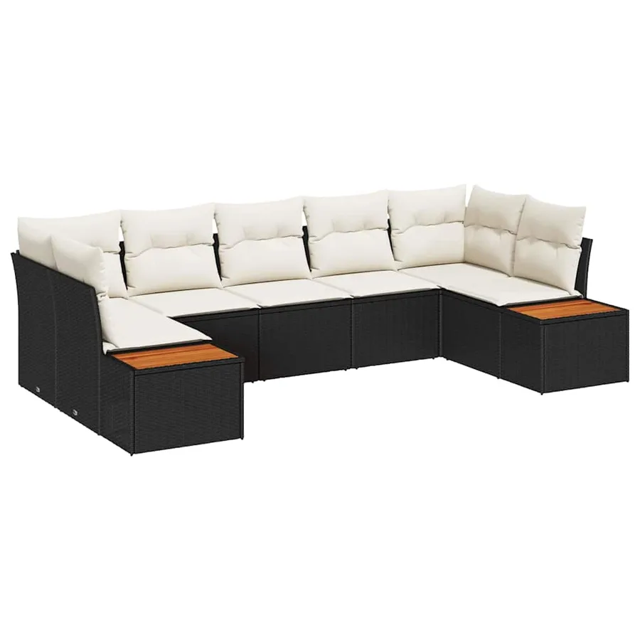 Ensemble de canapé de jardin 7 pcs Noir et Crème Polyrotin - 2