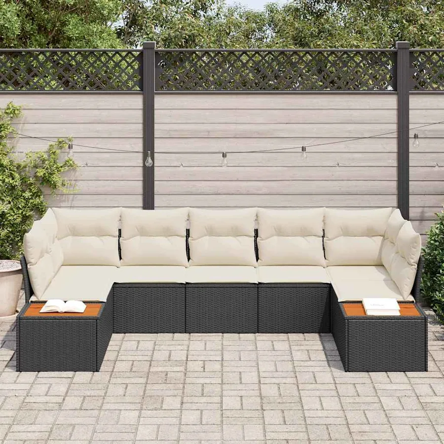 Ensemble de canapé de jardin 7 pcs Noir et Crème Polyrotin - 3