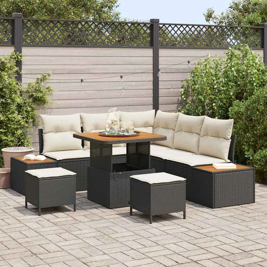 Ensemble de canapé de jardin avec coussin 8 pcs Noir Poly rotin