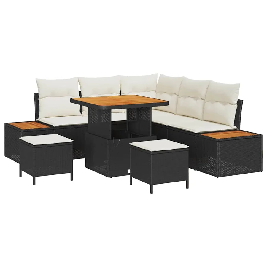Ensemble de canapé de jardin avec coussin 8 pcs Noir Poly rotin - 2