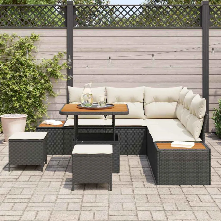 Ensemble de canapé de jardin avec coussin 8 pcs Noir Poly rotin - 3