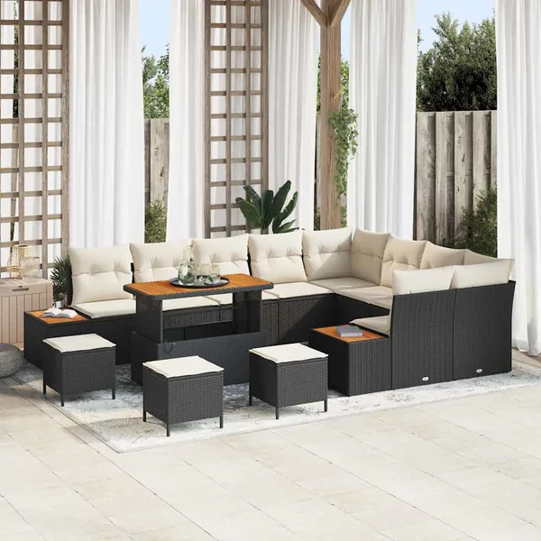 Ensemble de canapé de jardin 13 pcs Noir Poly rotin