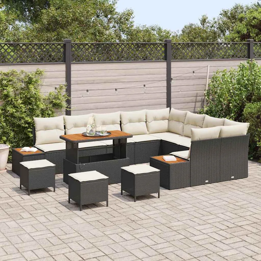 Ensemble de canapé de jardin 13 pcs Noir Poly rotin - 3