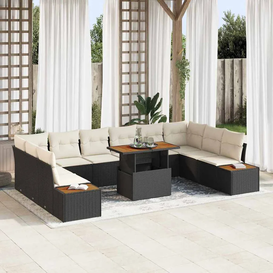 Ensemble de canapé de jardin 11 pcs Noir Poly rotin