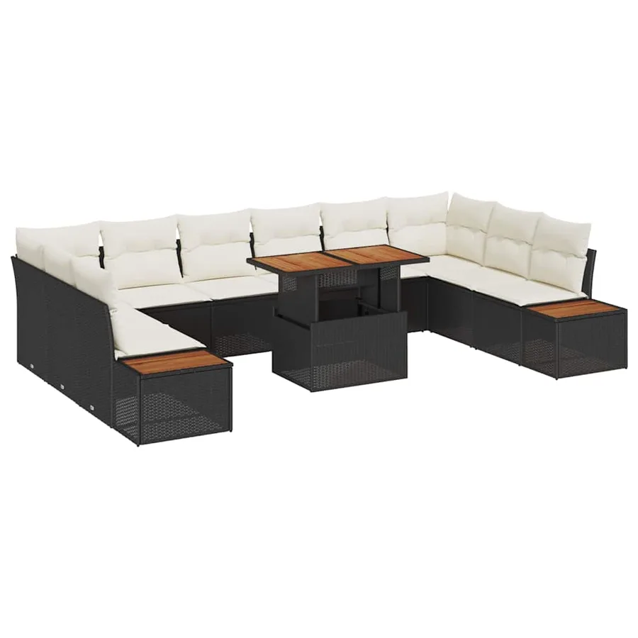 Ensemble de canapé de jardin 11 pcs Noir Poly rotin - 2