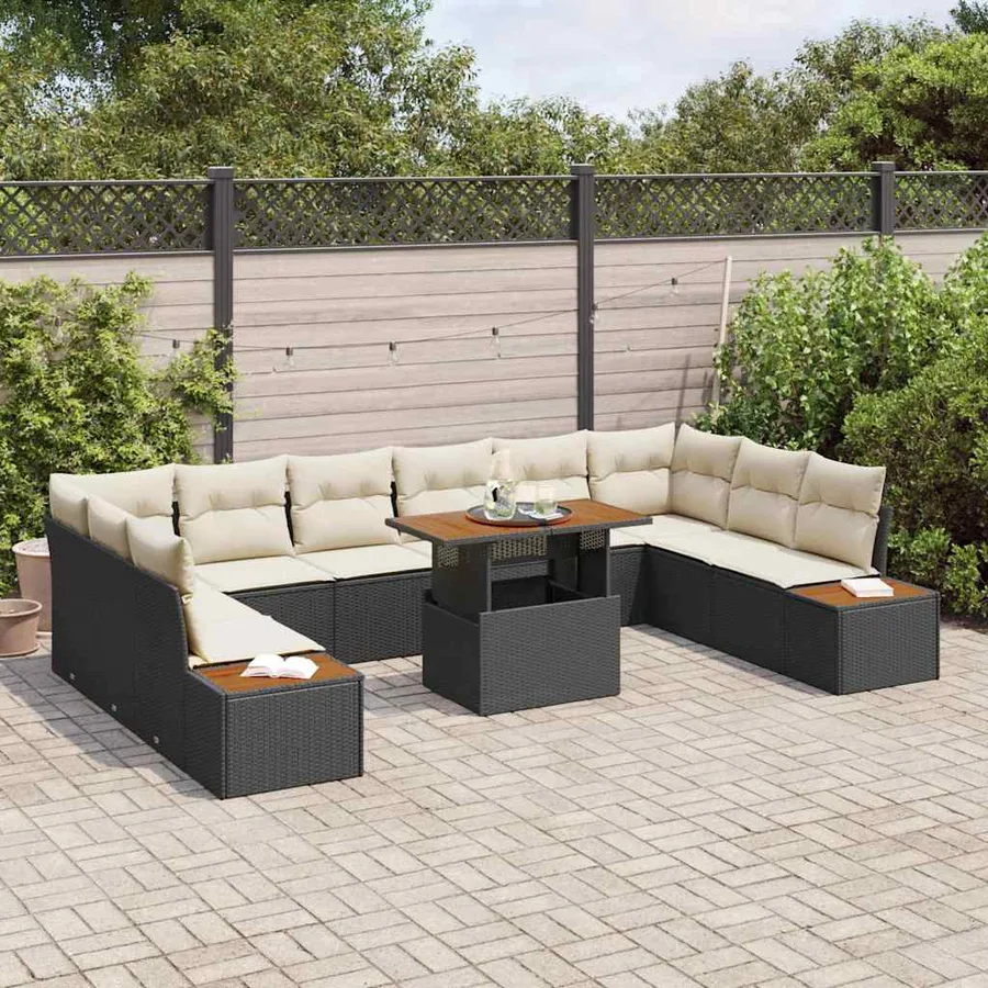 Ensemble de canapé de jardin 11 pcs Noir Poly rotin - 3