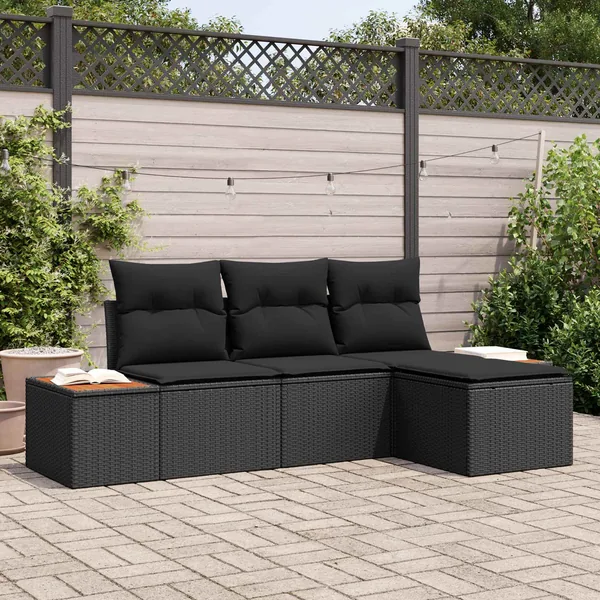 Ensemble de canapé de jardin 4 pcs Noir Poly Rattan