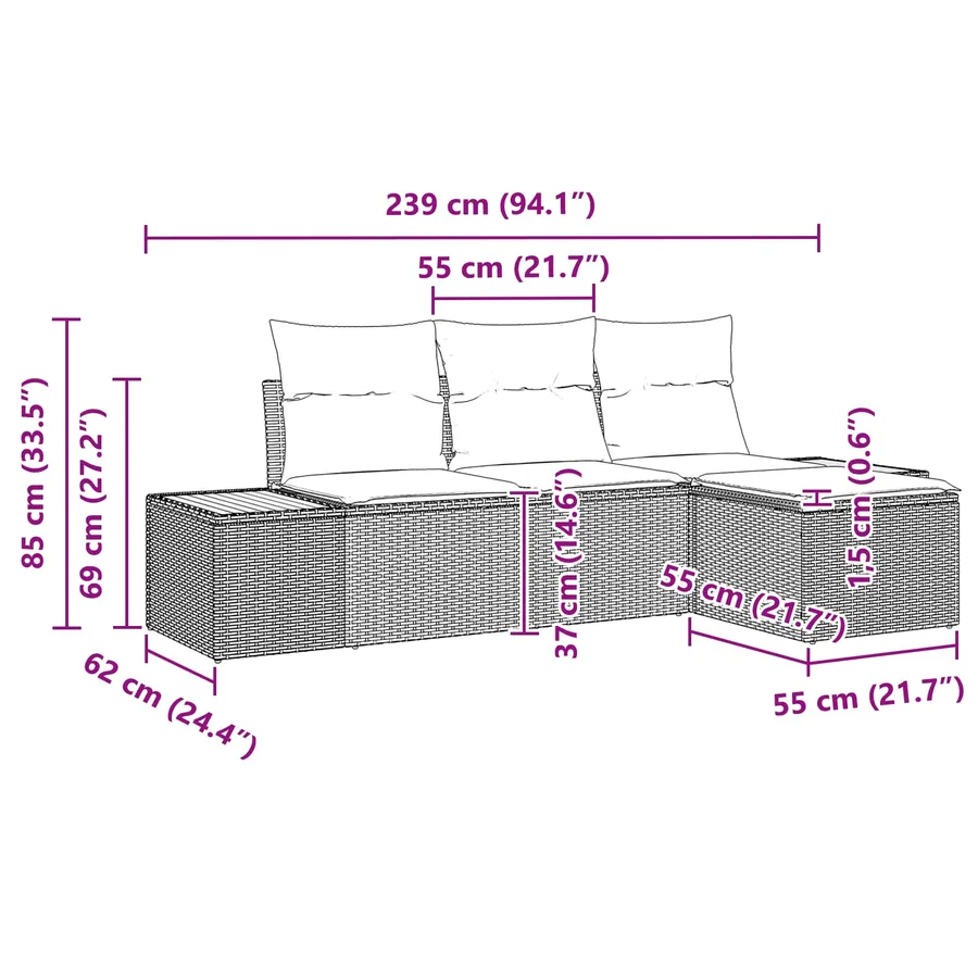 Ensemble de canapé de jardin 4 pcs Noir Poly Rattan - 12