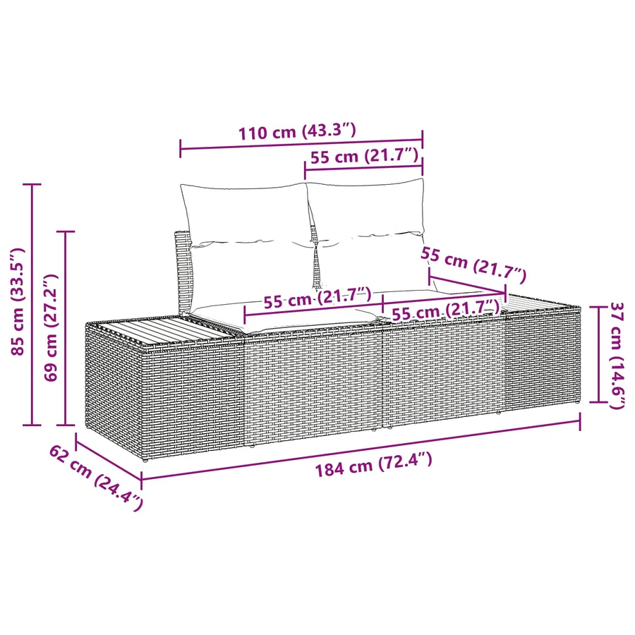 Ensemble de canapé de jardin 4 pcs Noir Poly Rattan - 13