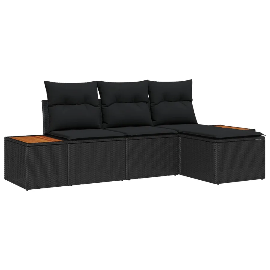 Ensemble de canapé de jardin 4 pcs Noir Poly Rattan - 2