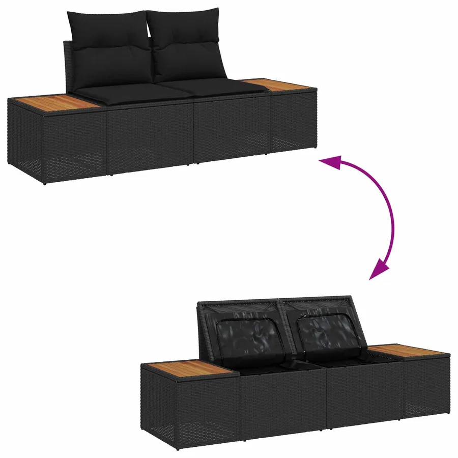 Ensemble de canapé de jardin 4 pcs Noir Poly Rattan - 9