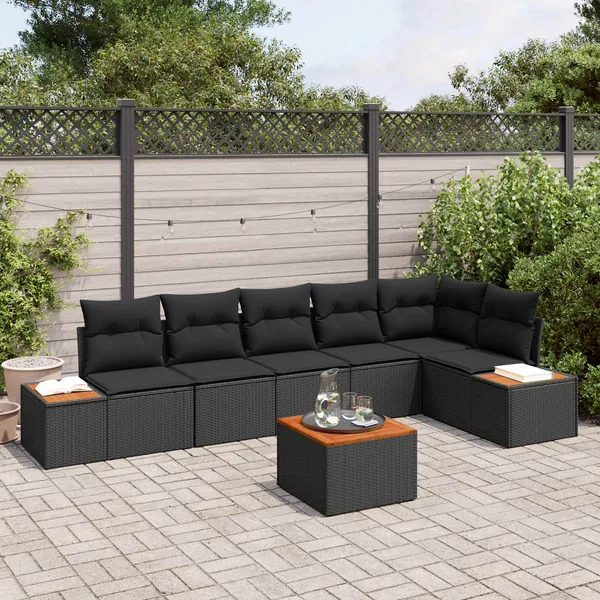 Ensemble de canapé de jardin avec coussin 6 pcs Noir Polyrotin