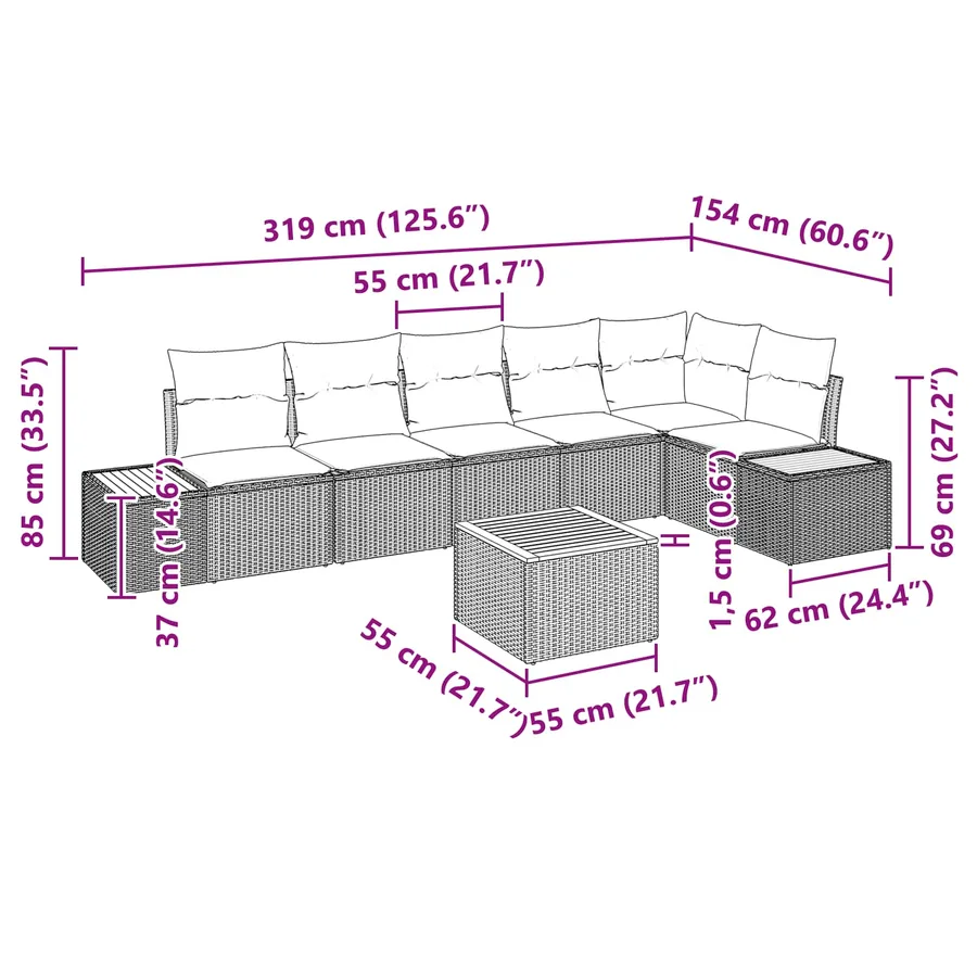 Ensemble de canapé de jardin avec coussin 6 pcs Noir Polyrotin - 13