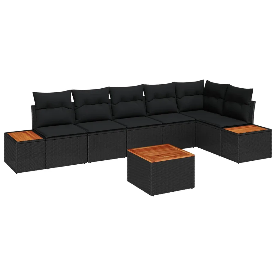 Ensemble de canapé de jardin avec coussin 6 pcs Noir Polyrotin - 2