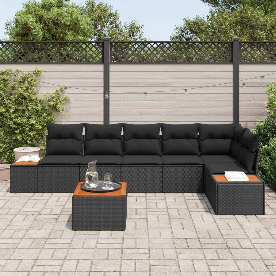 Ensemble de canapé de jardin avec coussin 6 pcs Noir Polyrotin - 3