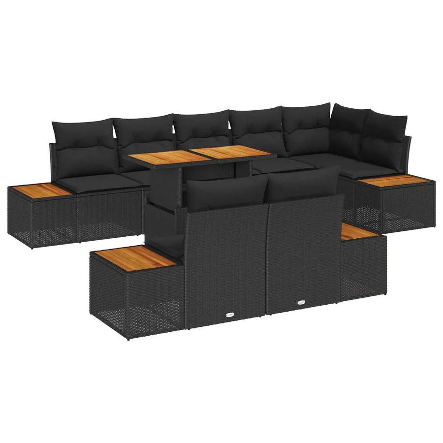 Ensemble de canapé de jardin 9 pcs Noir Poly rotin - 2