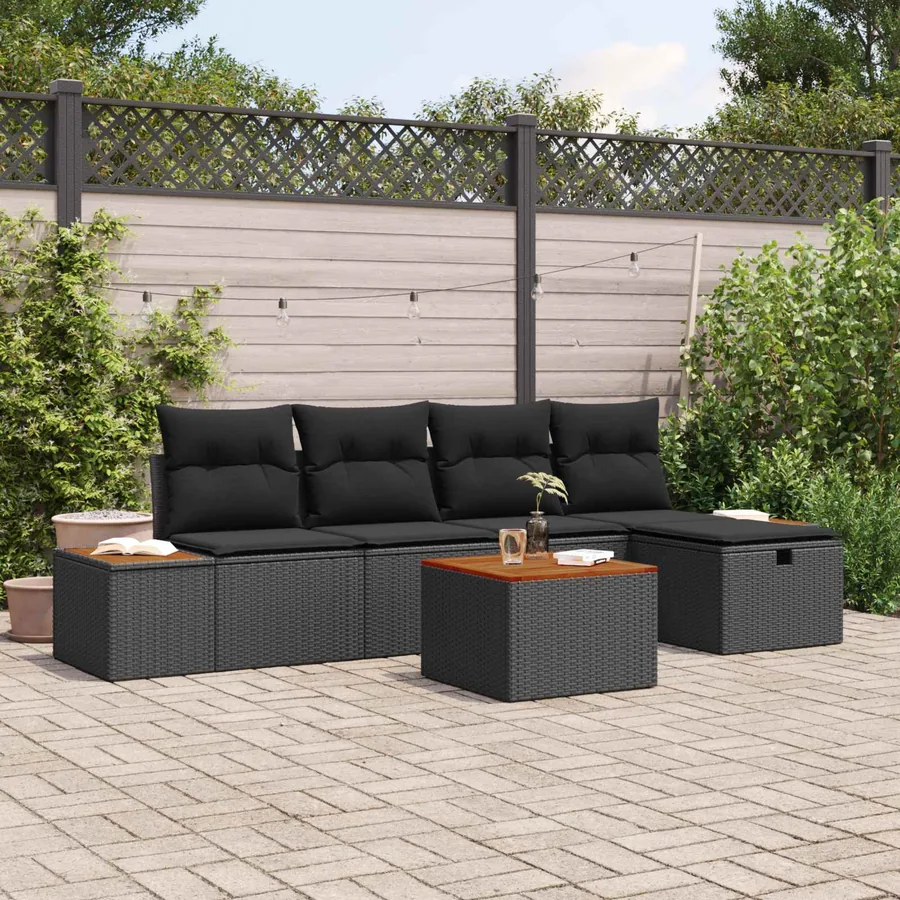 Ensemble de canapé de jardin 6 pcs Noir Poly rotin