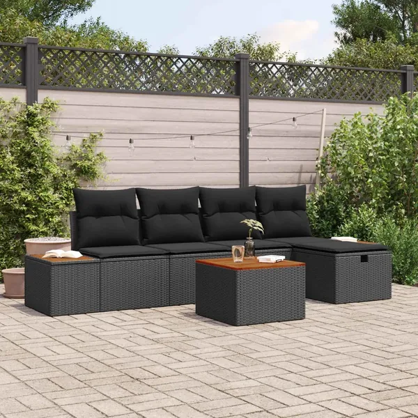 Ensemble de canapé de jardin 6 pcs Noir Poly rotin