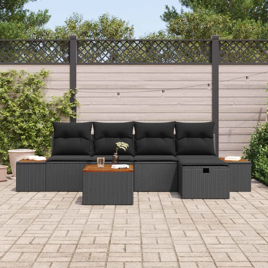 Ensemble de canapé de jardin 6 pcs Noir Poly rotin - 3