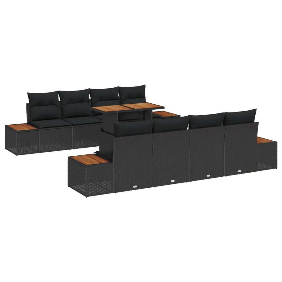 Ensemble de canapé de jardin 9 pcs Noir Poly rotin - 2