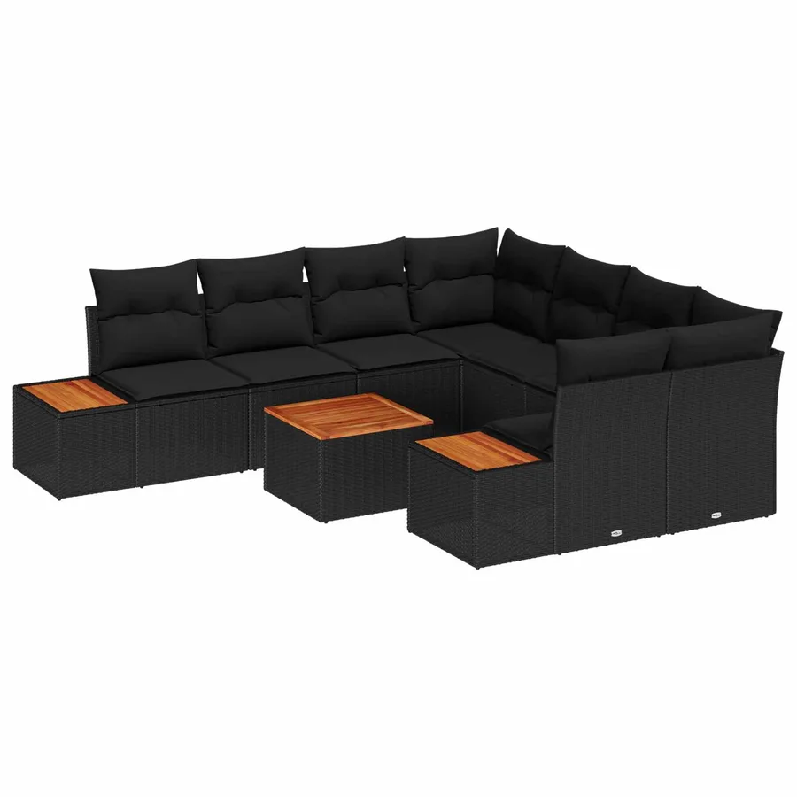 Ensemble de canapé de jardin avec coussin 9 pcs Noir Poly rotin - 2