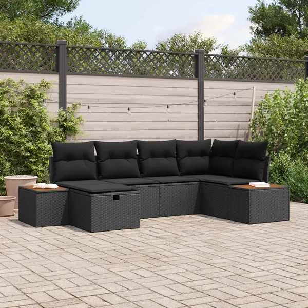 Ensemble de canapé de jardin avec coussin Noir polyrotin