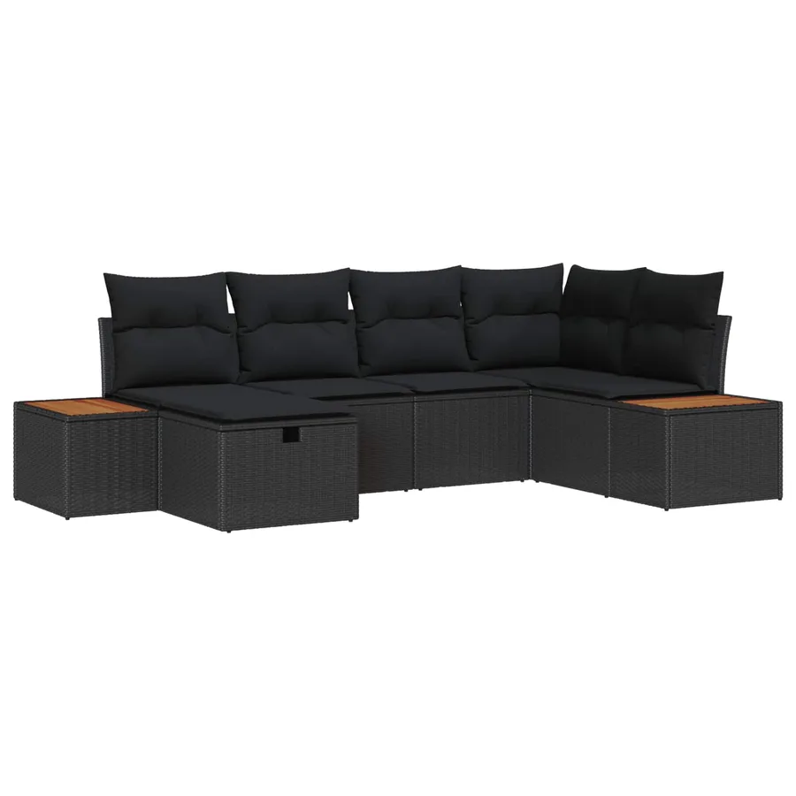 Ensemble de canapé de jardin avec coussin Noir polyrotin - 2