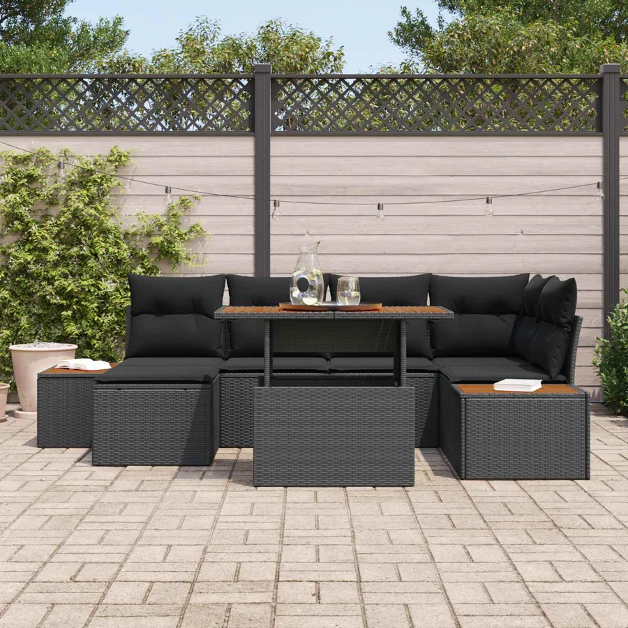 Ensemble de canapé de jardin 7 pcs Noir Poly rotin - 3