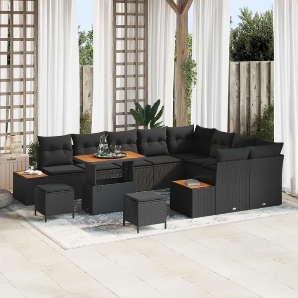Ensemble de canapé de jardin 12 pcs Noir Poly rotin