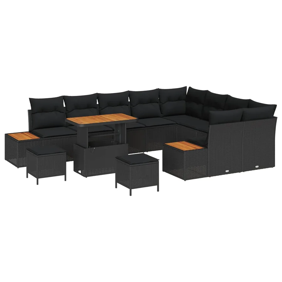 Ensemble de canapé de jardin 12 pcs Noir Poly rotin - 2