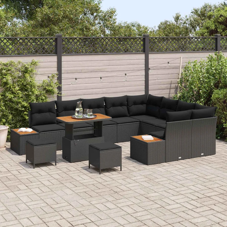 Ensemble de canapé de jardin 12 pcs Noir Poly rotin - 3