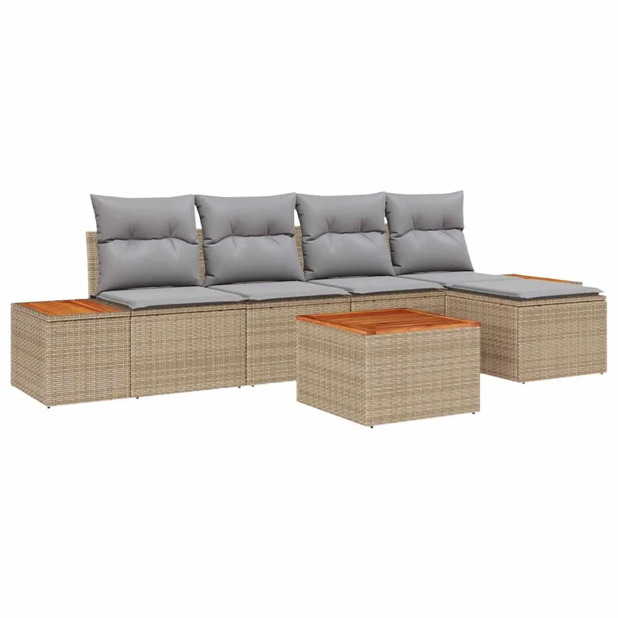 Ensemble de canapé de jardin 6 pcs Beige et Gris clair - 2